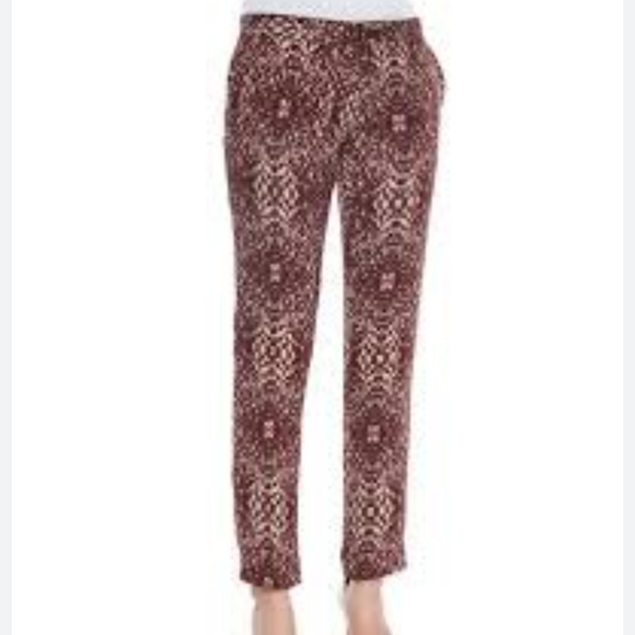 HAUTE HIPPIE SILK TAILORED SNAKE-PRINT PANTS MERLOT SLACKS LINED - Picture 2 of 11
